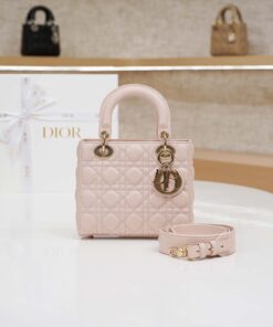 DIOR LADY – SMALL – POWDER PINK – LAMBSKIN – GOLD