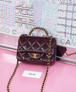 CHANEL TOP HANDLE - MINI - BURGUNDY - LAMBSKIN - GOLD CHAMPAGNE