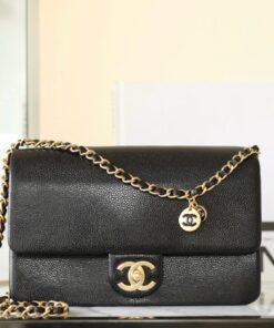 CHANEL FLAP BAG - MEDIUM - BLACK - GRAINED SHINY CALFSKIN - GOLD