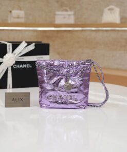 CHANEL 22 - MINI - VIOLET METALIC - LAMBSKIN - SILVER