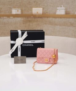 CHANEL FLAP BAG WITH CHAIN - MINI - PINK - LAMBSKIN - AGED GOLD