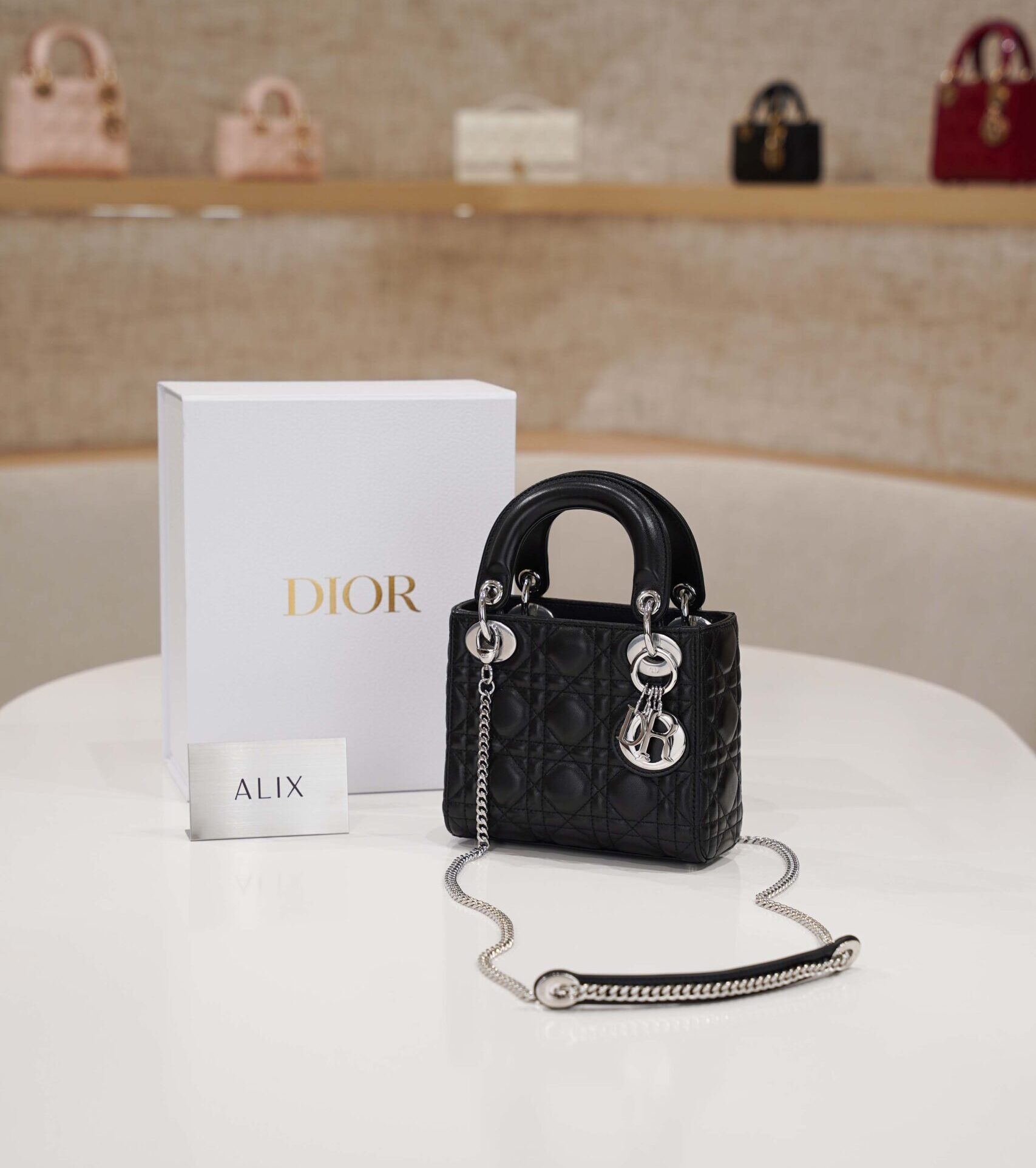 DIOR LADY – MINI – BLACK – LAMBSKIN – SILVER