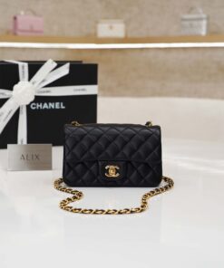 CHANEL CLASSIC MINI RECTANGLE - BLACK - LAMBSKIN - GOLD