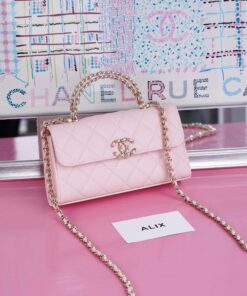 CHANEL KELLY TOP HANDLE 25S - LIGHT PINK - CAVIAR - GOLD CHAMPAGNE