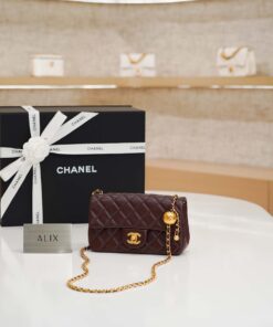CHANEL FLAP BAG WITH CHAIN – SMALL - DARK BROWN – LAMBSKIN – GOLD