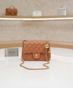 CHANEL FLAP BAG WITH CHAIN – MINI – CAMEL – LAMBSKIN –  GOLD