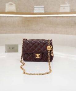 CHANEL FLAP BAG WITH CHAIN – MINI - DARK BROWN – LAMBSKIN – GOLD