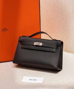 HERMES KELLY POCHETTE – NOIR – SWIFT– PHW