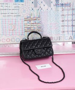 CHANEL TOP HANDLE – MINI – SO BLACK – LAMBSKIN – SO BLACK
