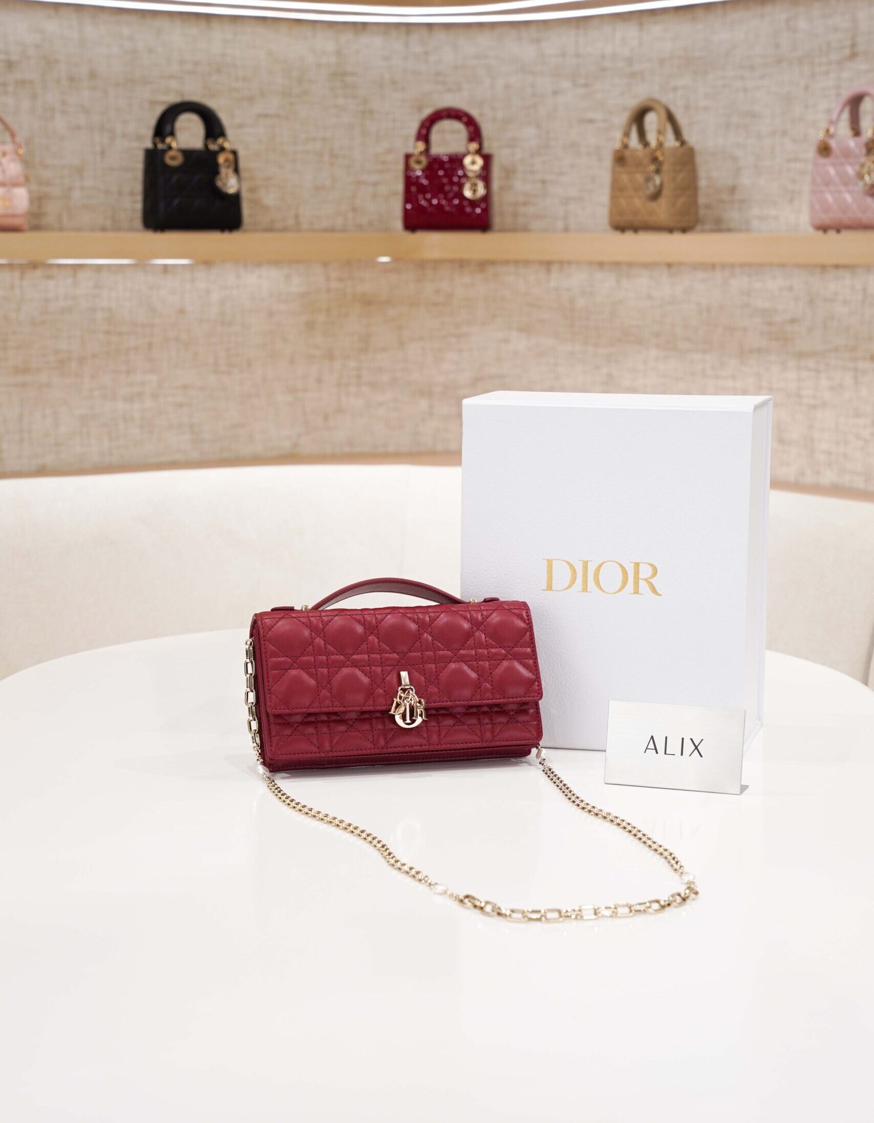 DIOR MISS MINI BAG – BURGUNDY – LAMBSKIN – GOLD