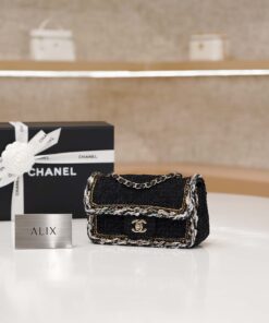 CHANEL CLASSIC MINI RECTANGLE – BLACK – TWEED – GOLD CHAMPAGNE