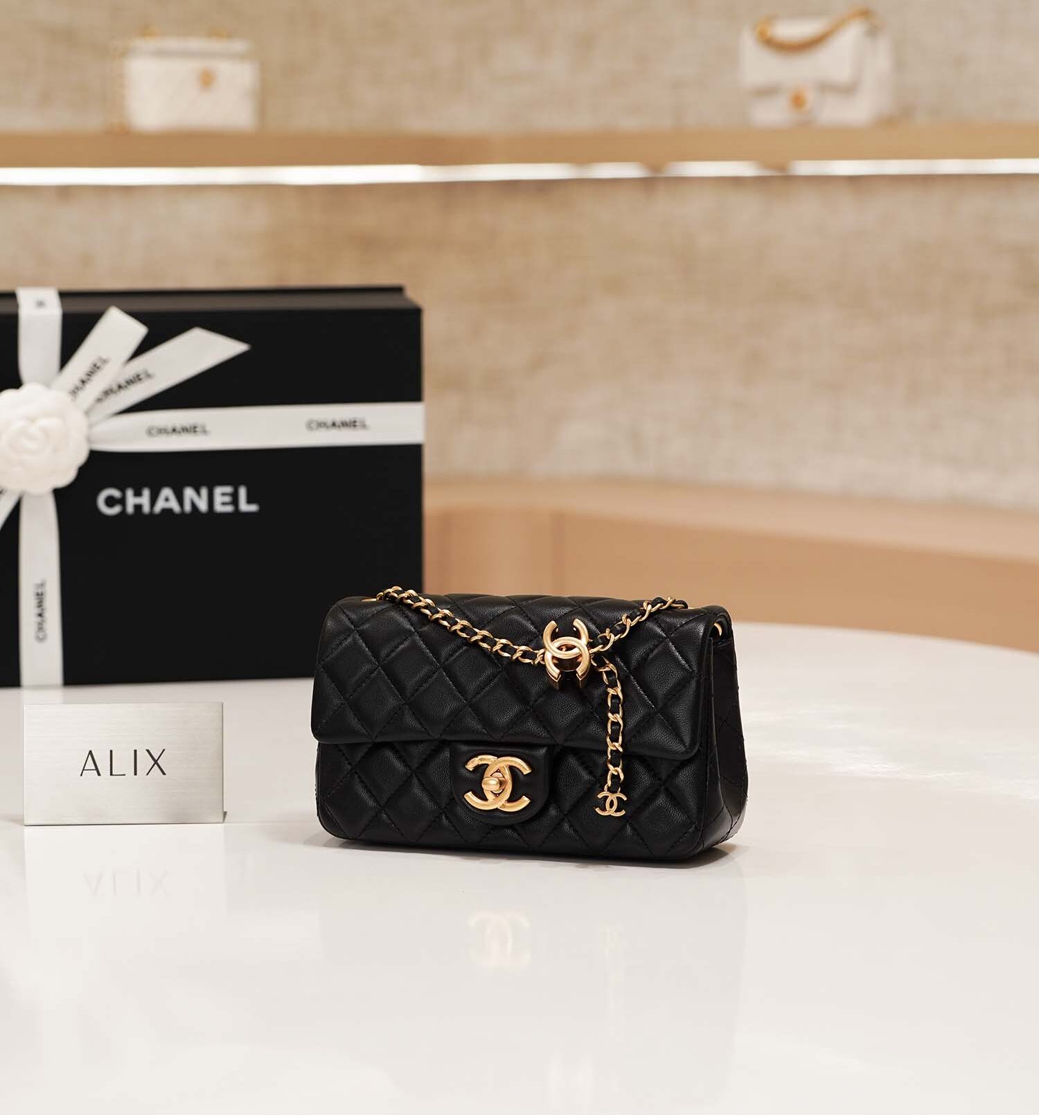 CHANEL FLAP BAG – SMALL – BLACK – LAMBSKIN – GOLD