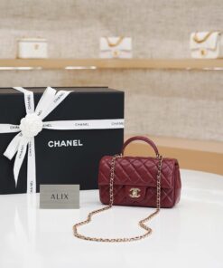 CHANEL TOP HANDLE – BURGUNDY – LAMBSKIN – GOLD CHAMPAGNE