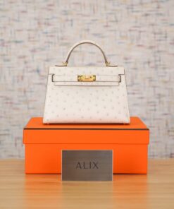 HERMES KELLY – MINI – BETON – OSTRICH – GHW