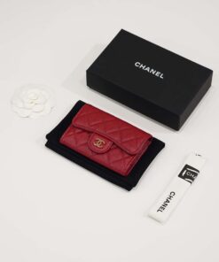 CHANEL WALLET CARD HOLDER - MINI - BURGUNDY - CAVIAR - GOLD CHAMPAGNE