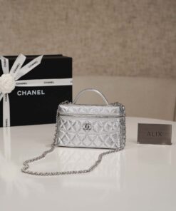 CHANEL VANITY HANDLE – SILVERY – METALLIC GRAINED CALFSKIN – SILVER