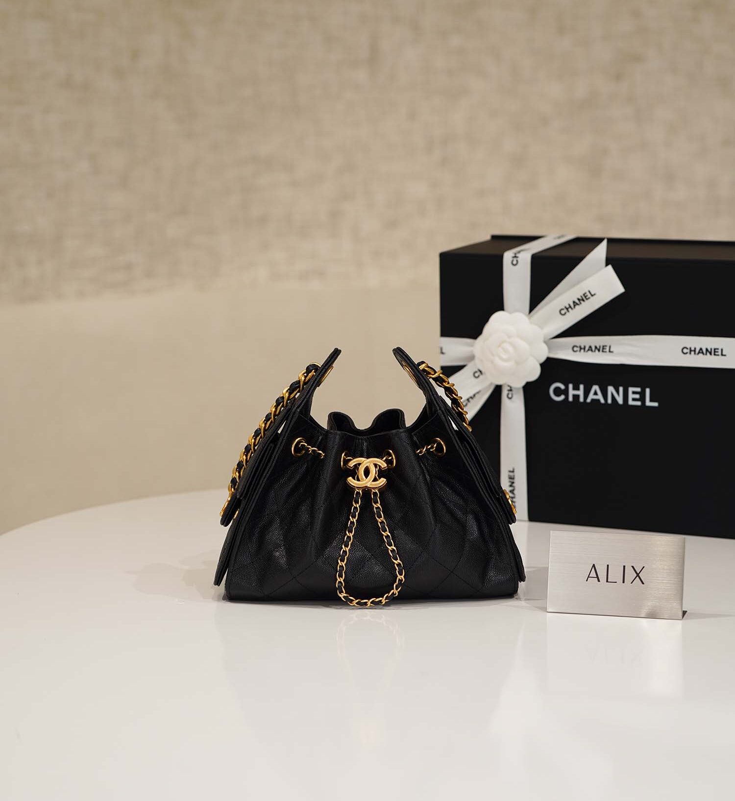 CHANEL 25 – MINI – BLACK – CAVIAR – AGED GOLD