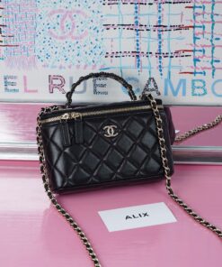 CHANEL VANITY HANDLE – SMALL – BLACK – LAMBSKIN – GOLD CHAMPAGNE