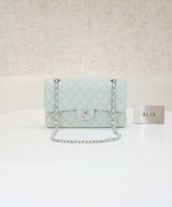 CHANEL CLASSIC – 25 – LIGHT GREEN – CAVIAR – SILVER