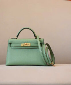 HERMES KELLY – MINI – VERT CRIQUET – CHERVE – GHW