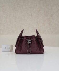 CHANEL 25 – MINI – DARK RED WINE – CAVIAR – RUTHENIUM